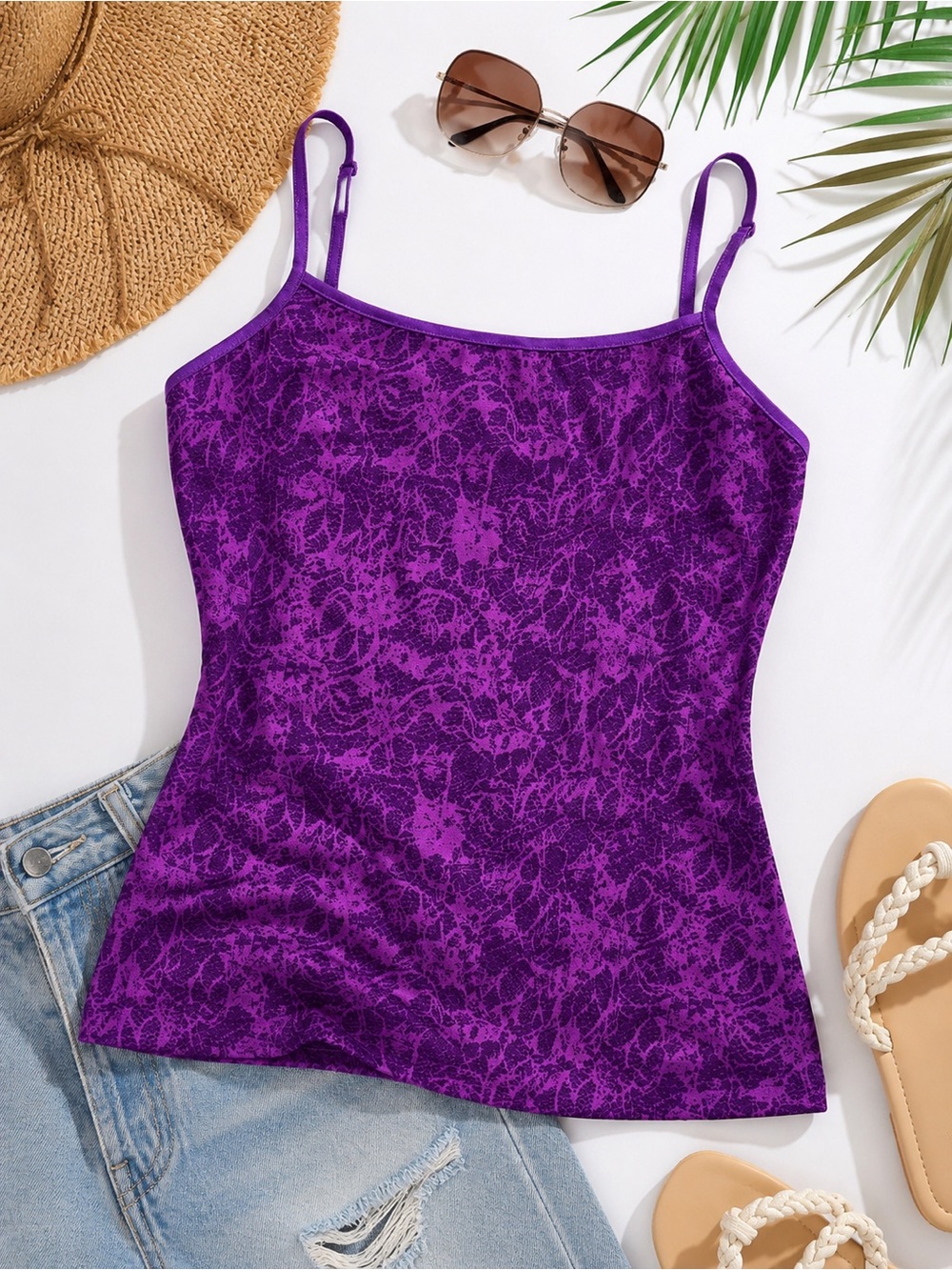 George Purple Floral Print Cami Tank Top XL 16-18 Adjustable Straps